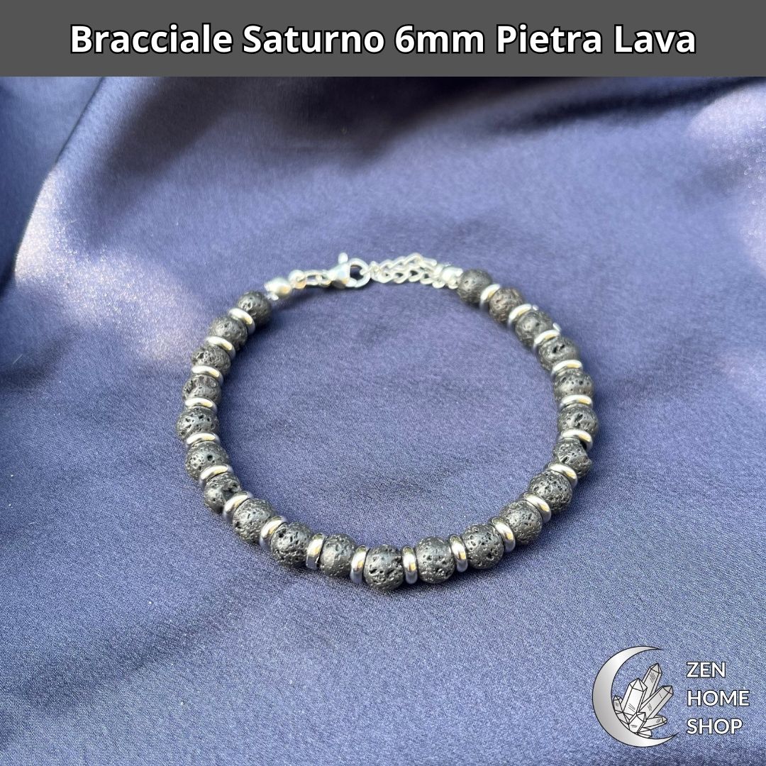 Bracciale Saturno con pietre naturali pietra lava da 6 mm - Zen Home
