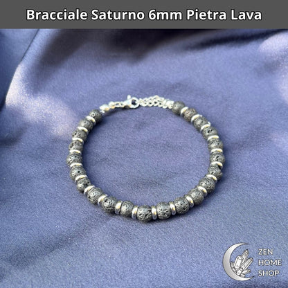 Bracciale Saturno con pietre naturali pietra lava da 6 mm - Zen Home