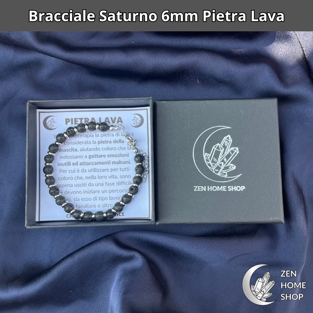 Bracciale Saturno con pietre naturali pietra lava da 6 mm - Zen Home