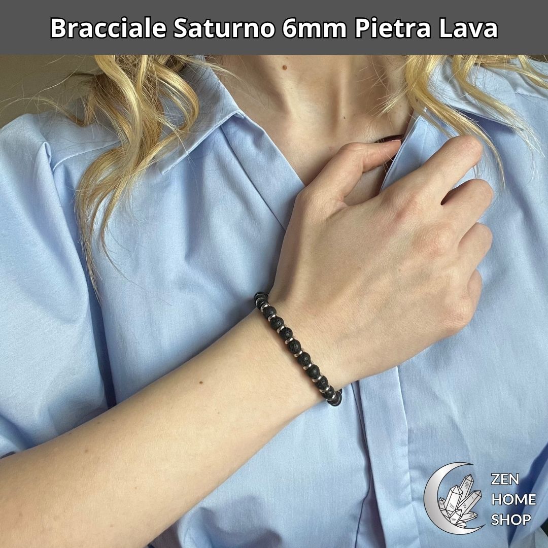 Bracciale Saturno con pietre naturali pietra lava da 6 mm - Zen Home