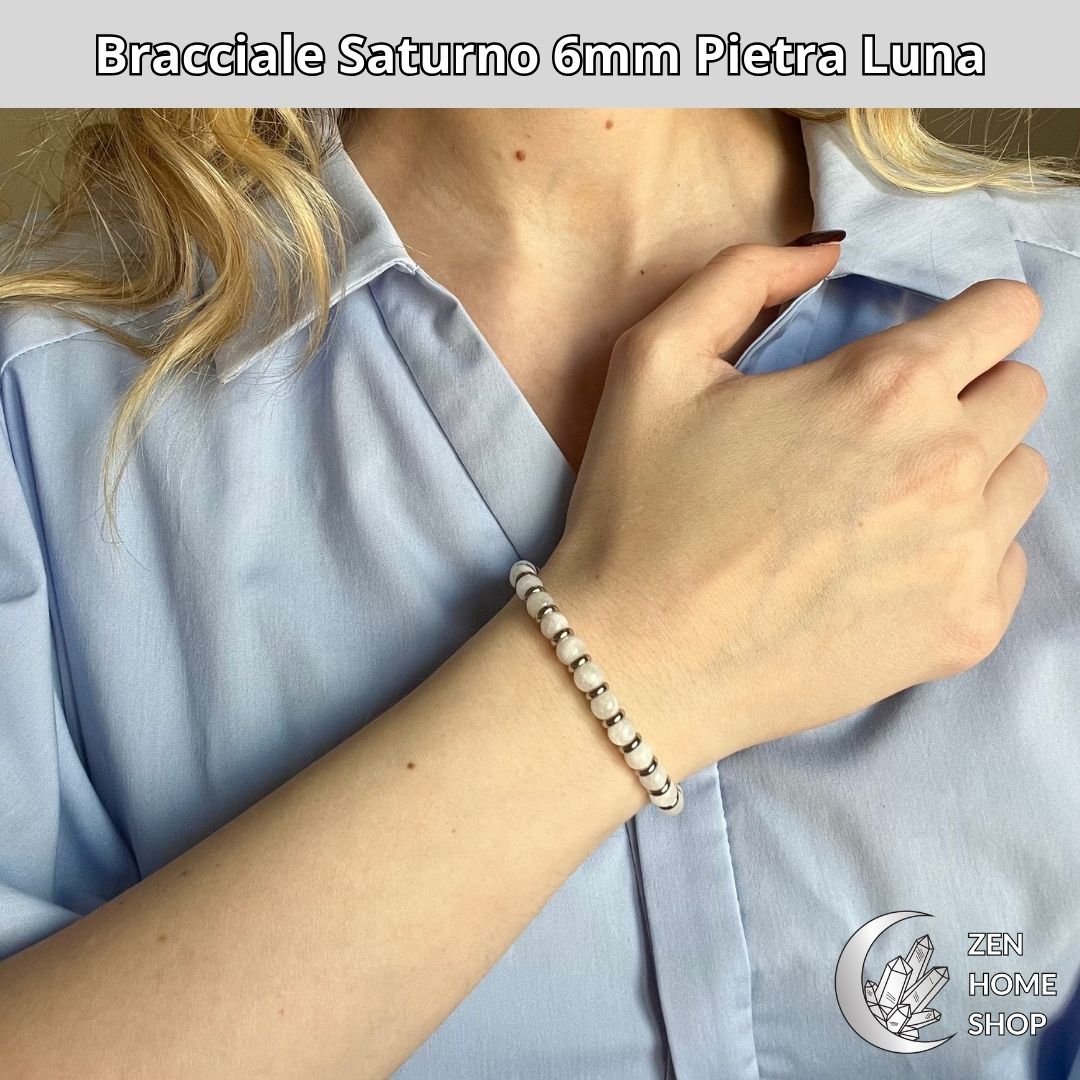 Bracciale Saturno con pietre naturali Pietra Luna da 6 mm - Zen Home