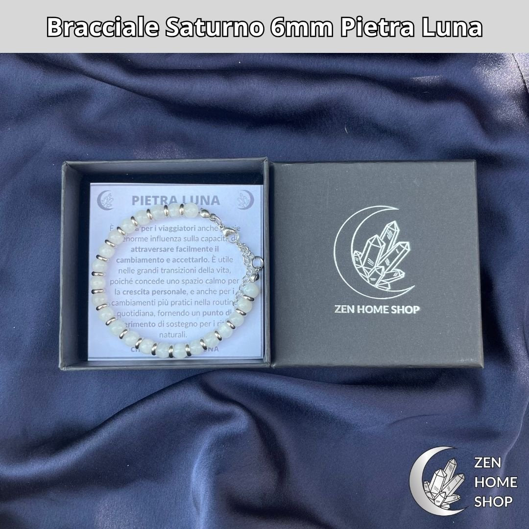 Bracciale Saturno con pietre naturali Pietra Luna da 6 mm - Zen Home