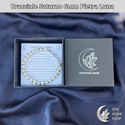 Bracciale Saturno con pietre naturali Pietra Luna da 6 mm - Zen Home