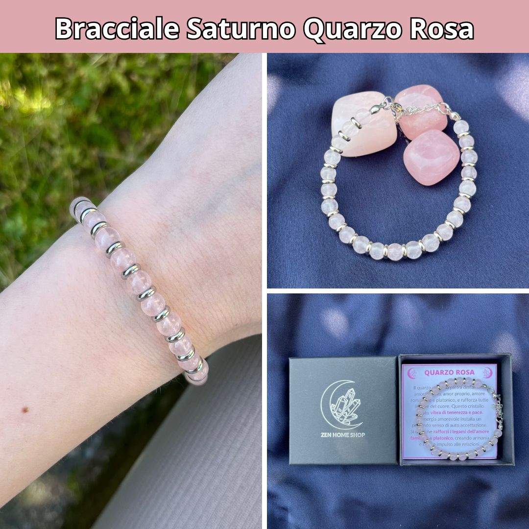 Bracciale Saturno con pietre naturali Quarzo Rosa da 6 mm - Zen Home