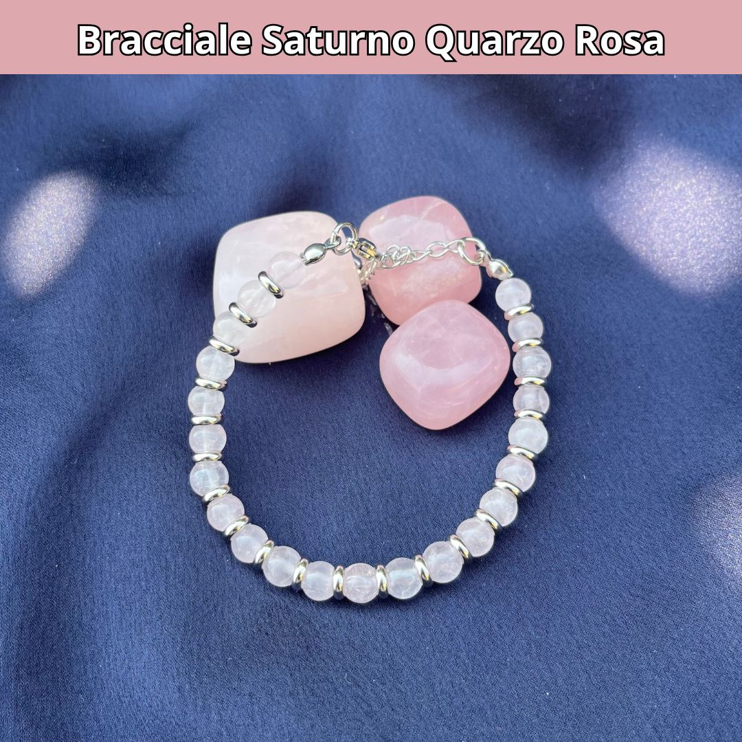 Bracciale Saturno con pietre naturali Quarzo Rosa da 6 mm - Zen Home