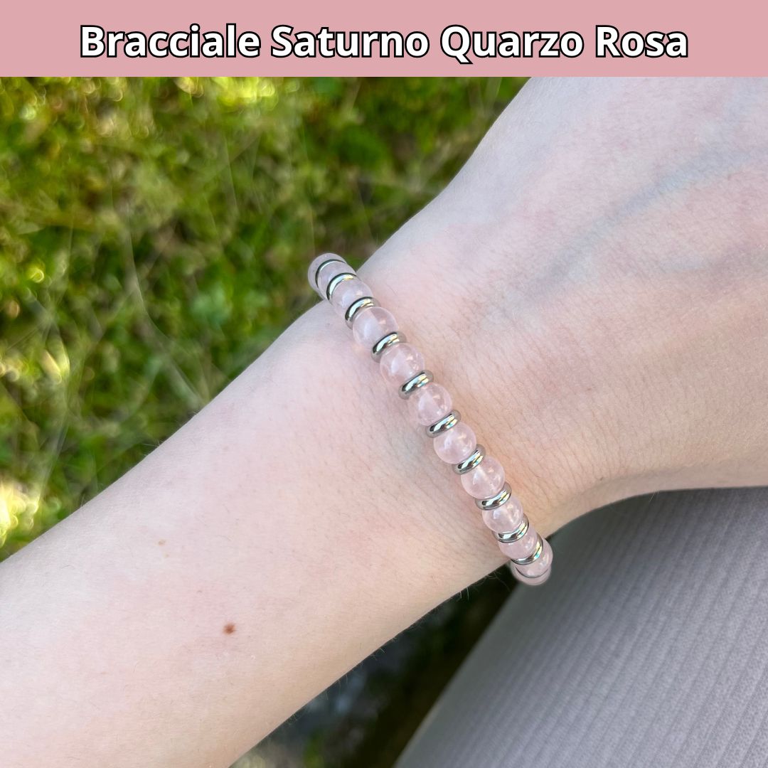 Bracciale Saturno con pietre naturali Quarzo Rosa da 6 mm - Zen Home