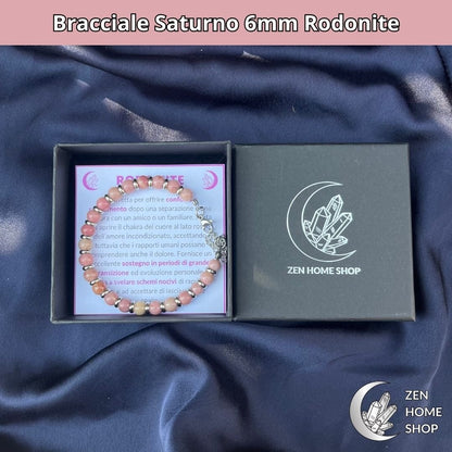 Bracciale Saturno con pietre naturali Rodonite da 6 mm - Zen Home