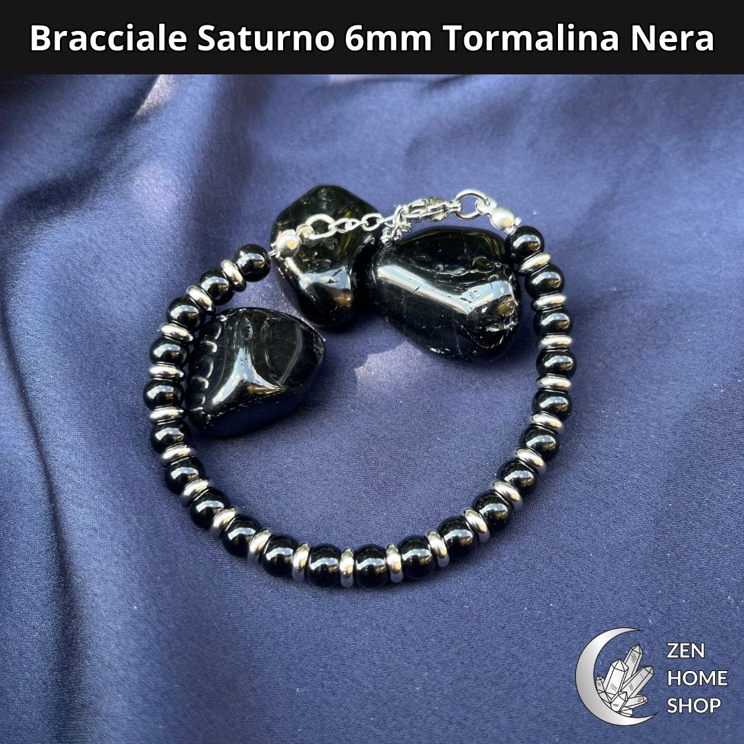 Bracciale Saturno con pietre naturali Tormalina Nera da 6 mm - Zen Home