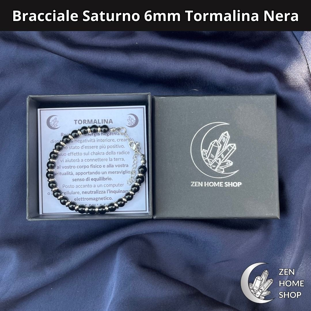 Bracciale Saturno con pietre naturali Tormalina Nera da 6 mm - Zen Home