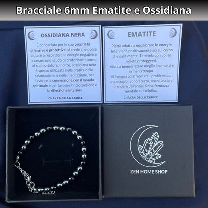 Bracciale Terra 6mm Ematite e Ossidiana - Zen Home