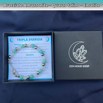 Bracciale Terra con pietre naturali Amazzonite Quarzo Ialino Ematite - Zen Home