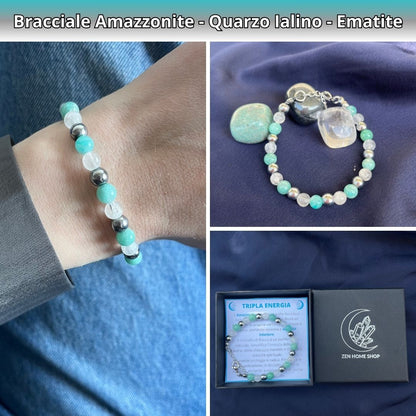 Bracciale Terra con pietre naturali Amazzonite Quarzo Ialino Ematite - Zen Home