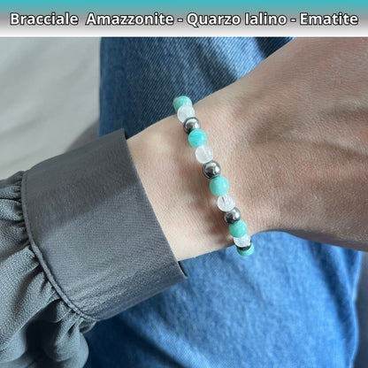 Bracciale Terra con pietre naturali Amazzonite Quarzo Ialino Ematite - Zen Home