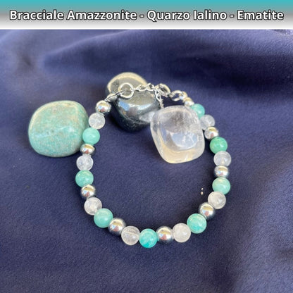 Bracciale Terra con pietre naturali Amazzonite Quarzo Ialino Ematite - Zen Home