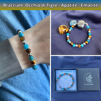 Bracciale Terra con pietre naturali Occhio di tigre Apatite Ematite - Zen Home