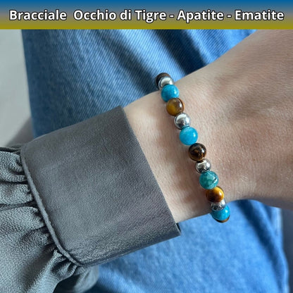 Bracciale Terra con pietre naturali Occhio di tigre Apatite Ematite - Zen Home