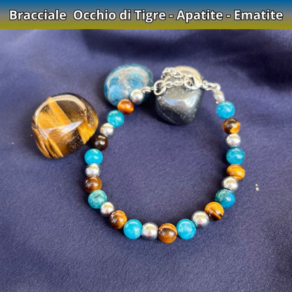 Bracciale Terra con pietre naturali Occhio di tigre Apatite Ematite - Zen Home