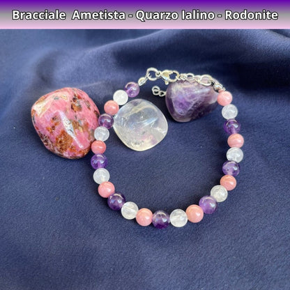 Bracciale Terra con pietre naturali Rodonite Quarzo Ialino Ametista - Zen Home