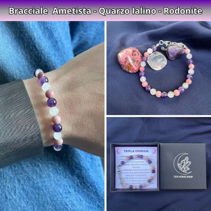 Bracciale Terra con pietre naturali Rodonite Quarzo Ialino Ametista - Zen Home