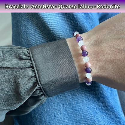 Bracciale Terra con pietre naturali Rodonite Quarzo Ialino Ametista - Zen Home