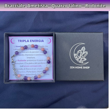 Bracciale Terra con pietre naturali Rodonite Quarzo Ialino Ametista - Zen Home