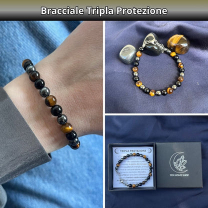 Bracciale Tripla Protezione con pietre naturali Onice Occhio di tigre Ematite - Zen Home