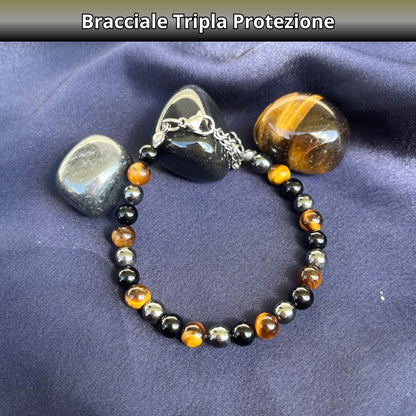 Bracciale Tripla Protezione con pietre naturali Onice Occhio di tigre Ematite - Zen Home