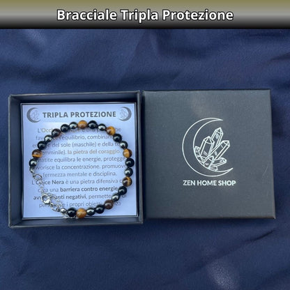 Bracciale Tripla Protezione con pietre naturali Onice Occhio di tigre Ematite - Zen Home