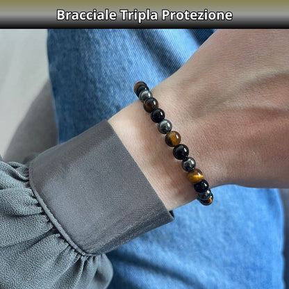 Bracciale Tripla Protezione con pietre naturali Onice Occhio di tigre Ematite - Zen Home