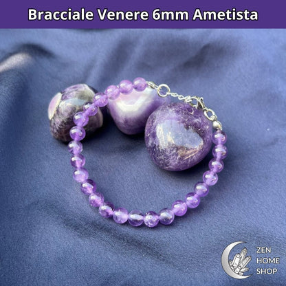 Bracciale Venere con pietre naturali Ametista da 6 mm - Zen Home