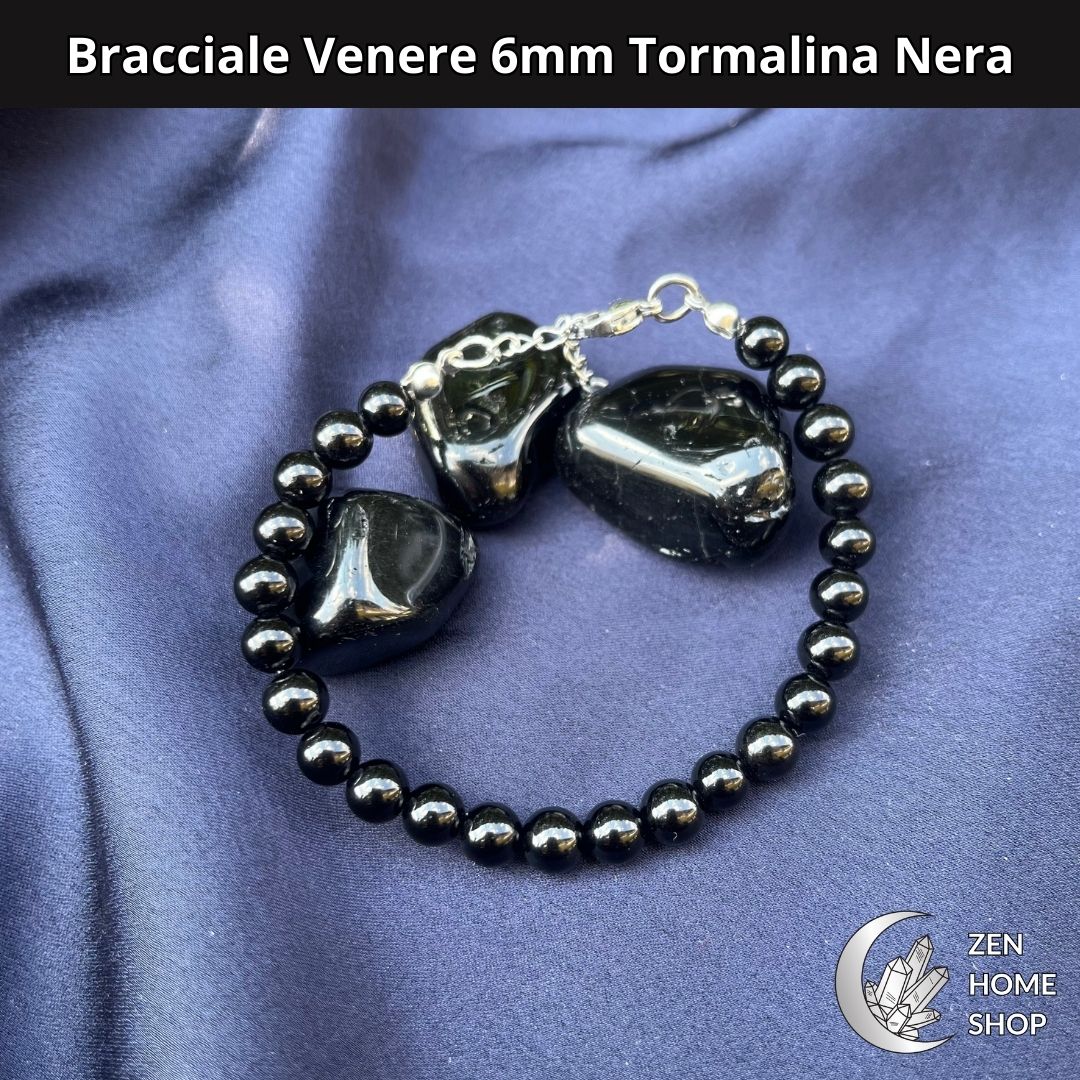 Bracciale Venere con pietre naturali Tormalina Nera da 6 mm - Zen Home