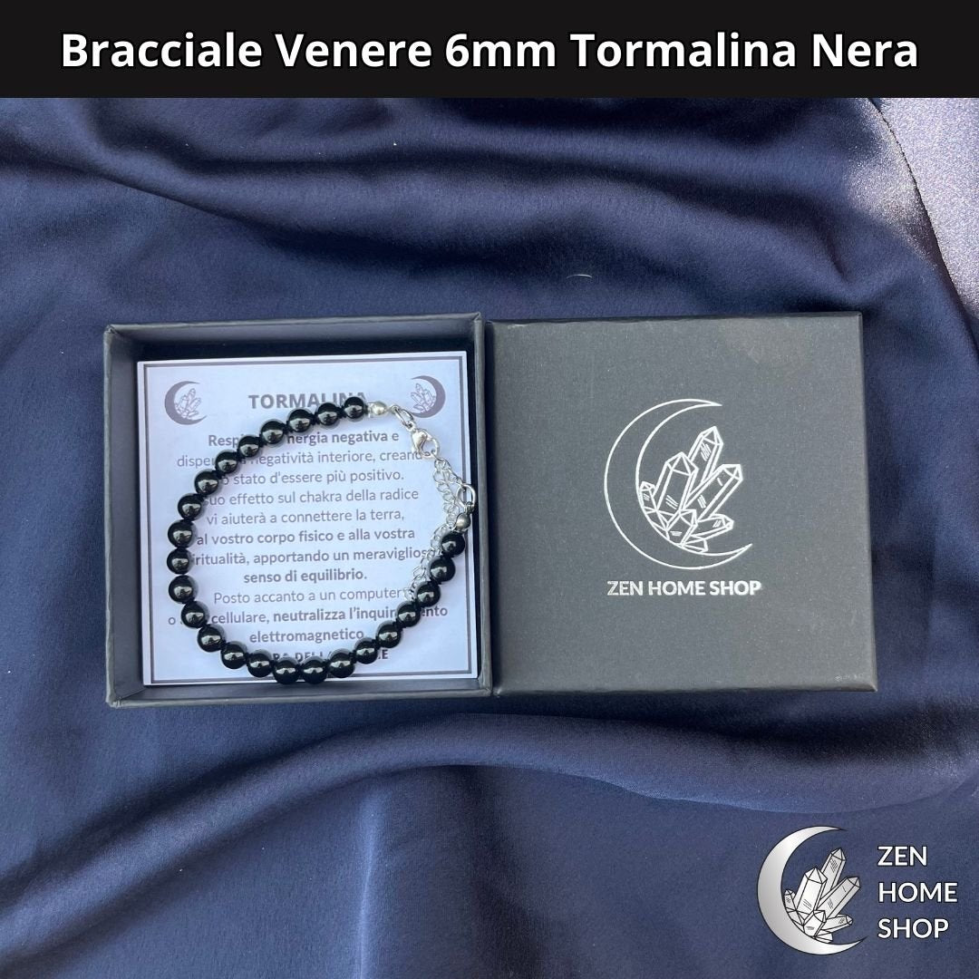 Bracciale Venere con pietre naturali Tormalina Nera da 6 mm - Zen Home