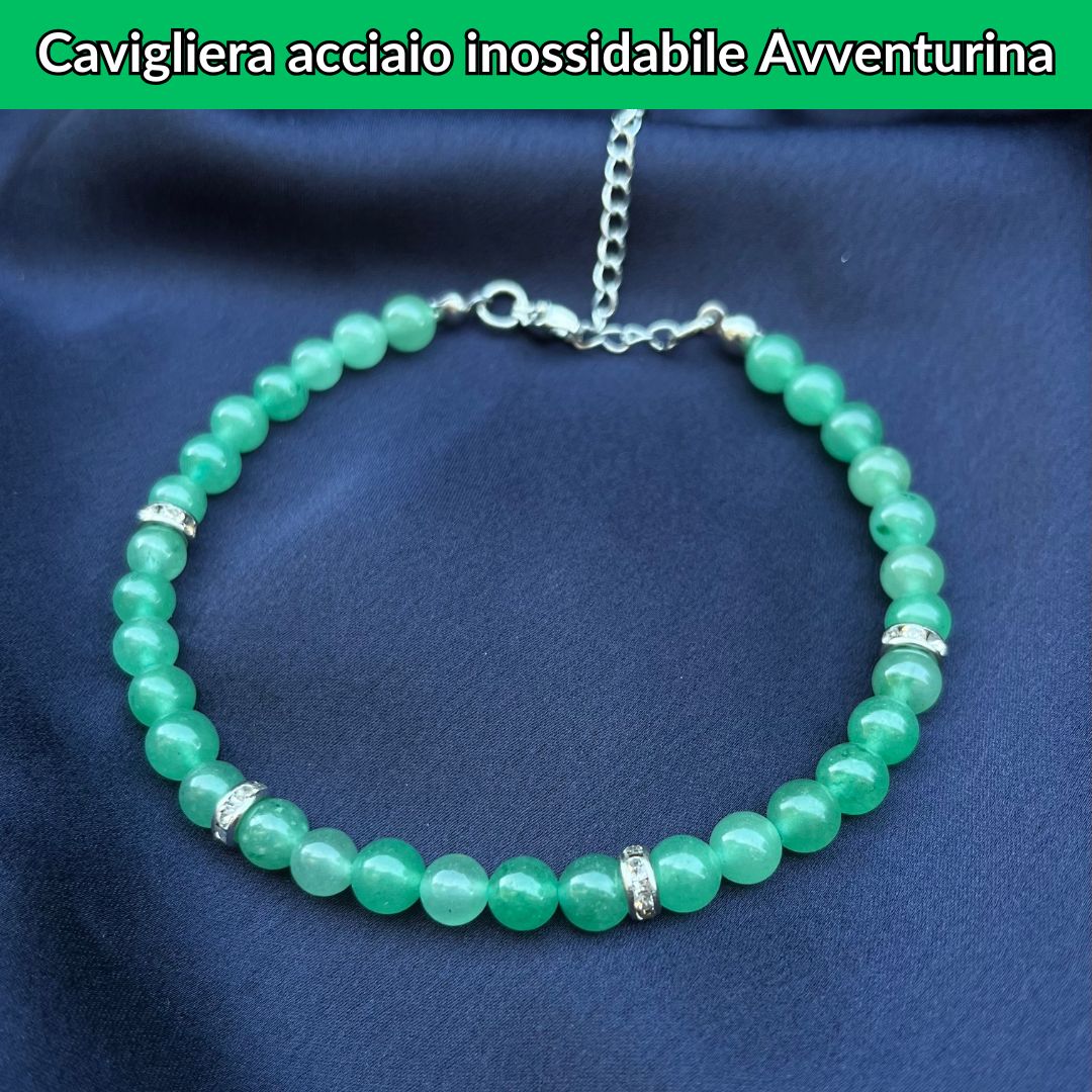 Cavigliera regolabile con Avventurina ed inserti in acciaio inox - Zen Home