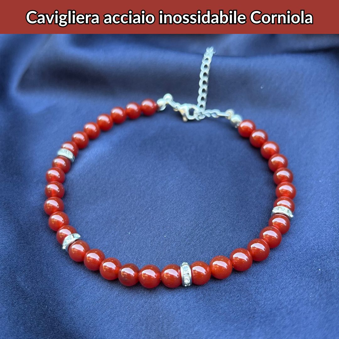 Cavigliera regolabile con Corniola ed inserti in acciaio inox - Zen Home