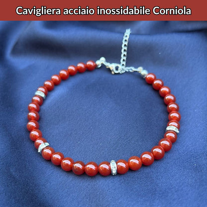 Cavigliera regolabile con Corniola ed inserti in acciaio inox - Zen Home