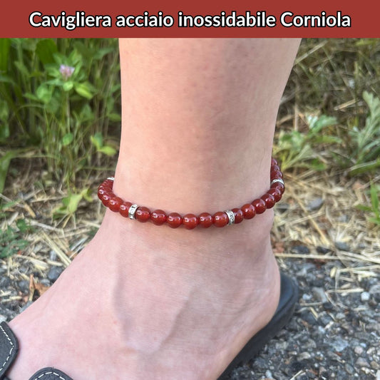 Cavigliera regolabile con Corniola ed inserti in acciaio inox - Zen Home