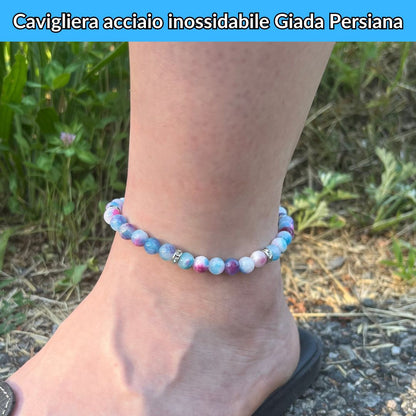 Cavigliera regolabile con Giada Persiana ed inserti in acciaio inox - Zen Home