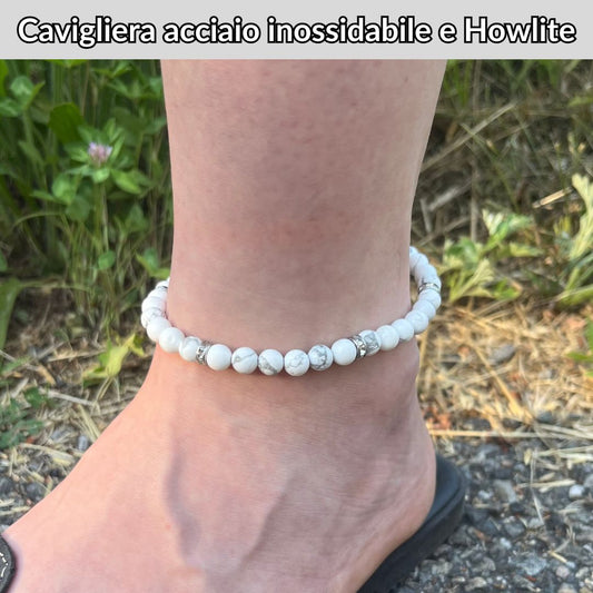 Cavigliera regolabile con Howlite ed inserti in acciaio inox - Zen Home