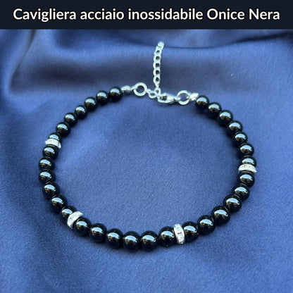 Cavigliera regolabile con Onice Nera ed inserti in acciaio inox - Zen Home