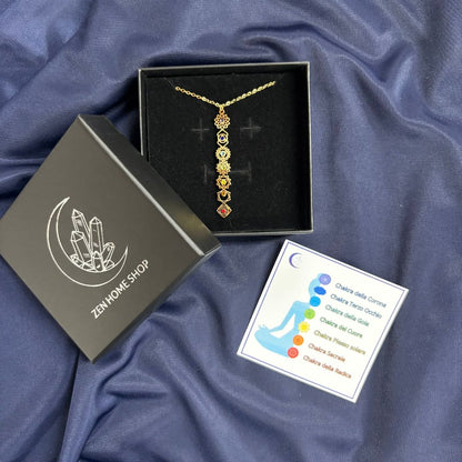 Collana 7 Chakra zirconi in Acciaio Inox Color oro - Zen Home