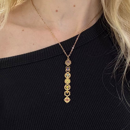 Collana 7 Chakra zirconi in Acciaio Inox Color oro - Zen Home