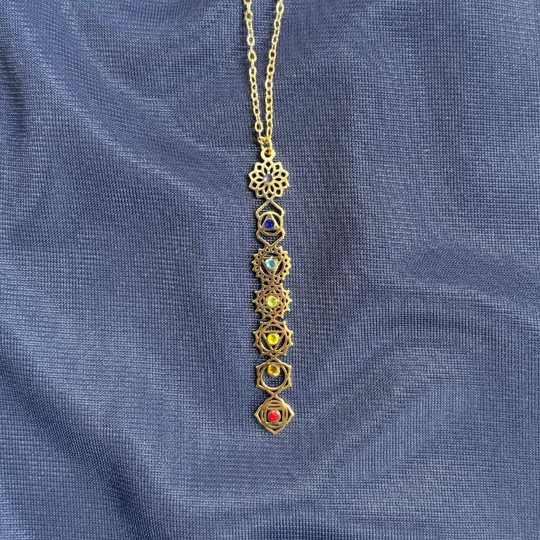 Collana 7 Chakra zirconi in Acciaio Inox Color oro - Zen Home