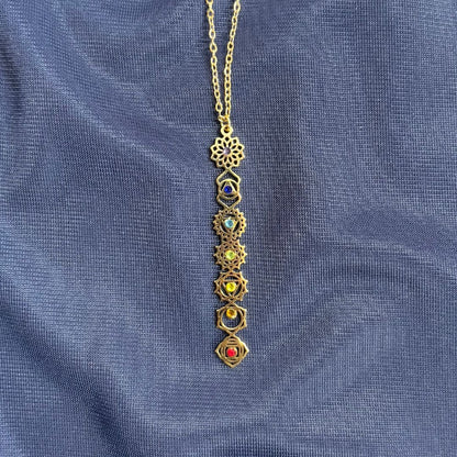 Collana 7 Chakra zirconi in Acciaio Inox Color oro - Zen Home