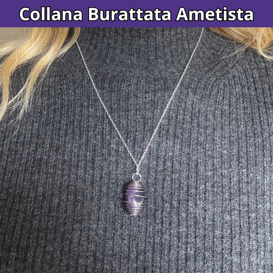 Collana Ametista Burattata con Spirale in Acciaio Inossidabile - Zen Home