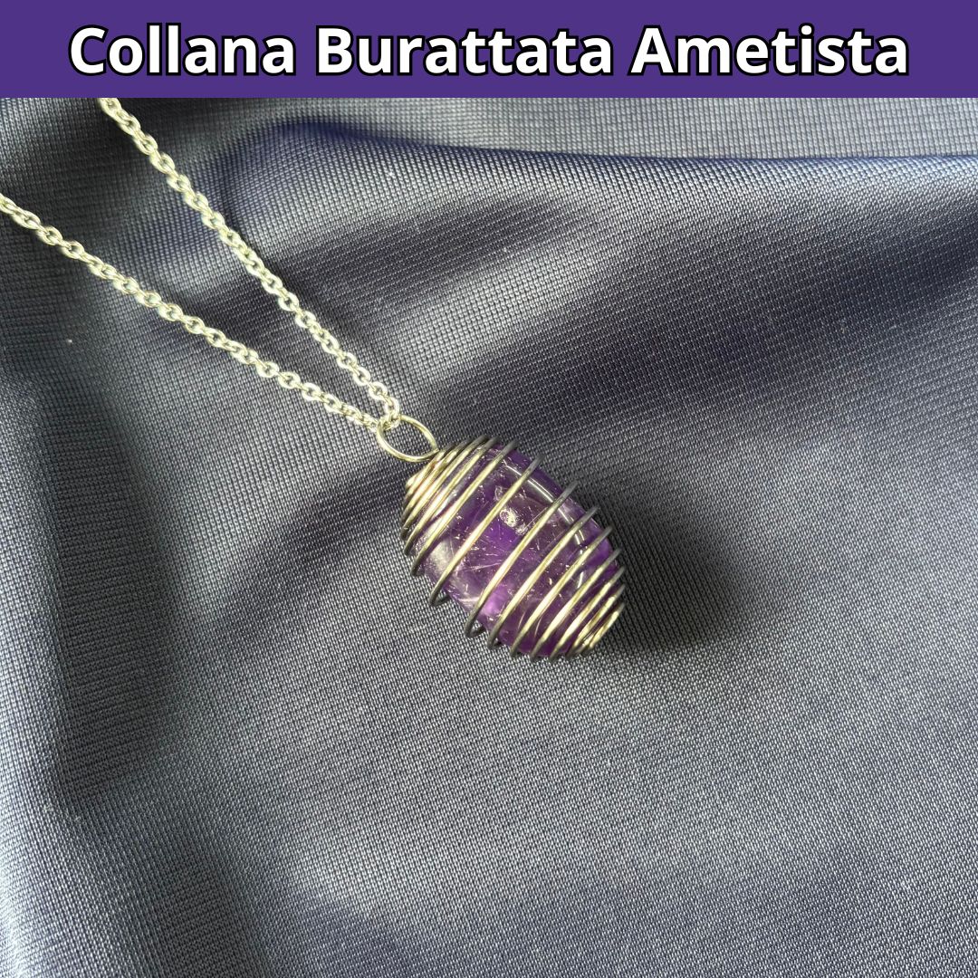 Collana Ametista Burattata con Spirale in Acciaio Inossidabile - Zen Home