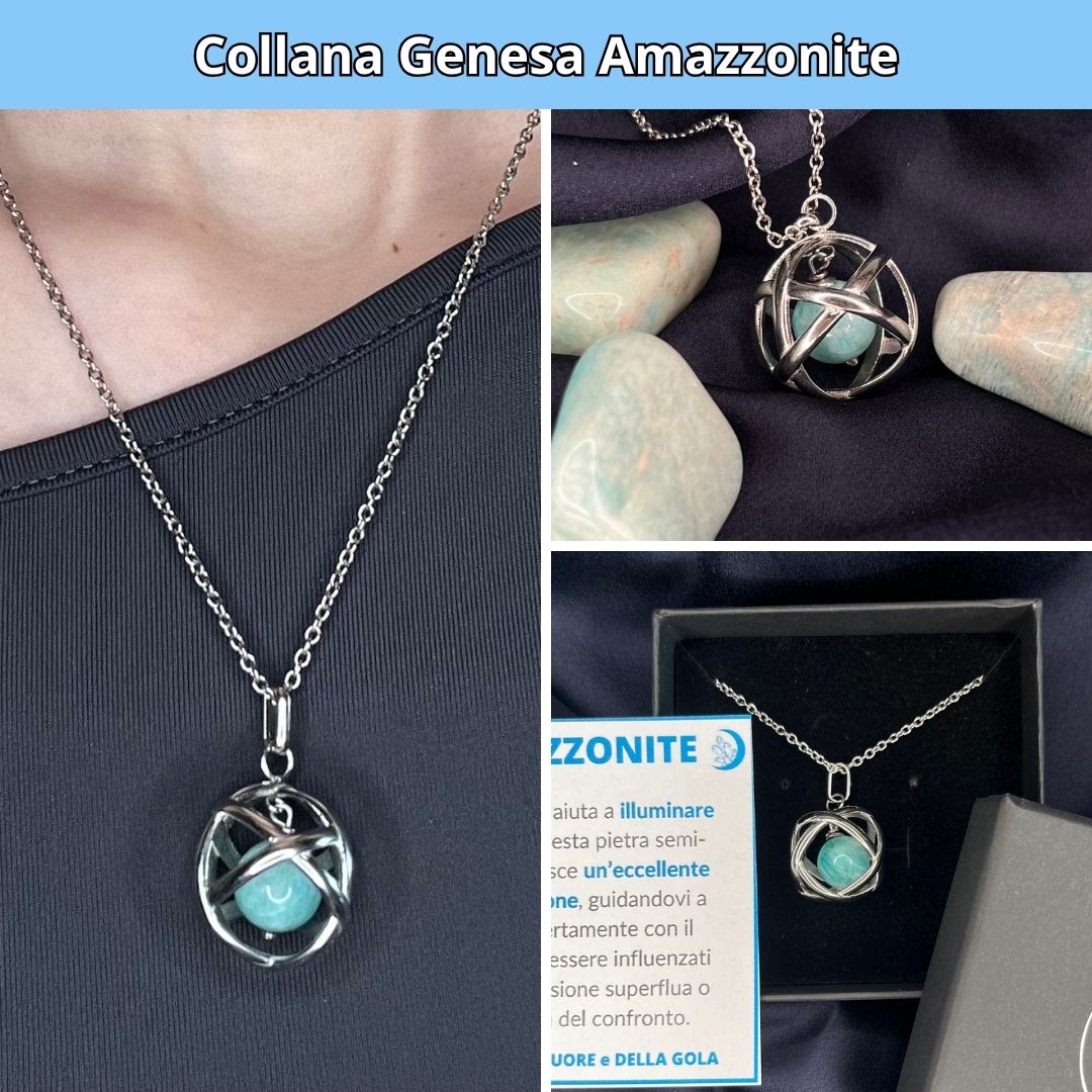 Collana ciondolo Genesa Amazzonite - Acciaio Inox - Zen Home