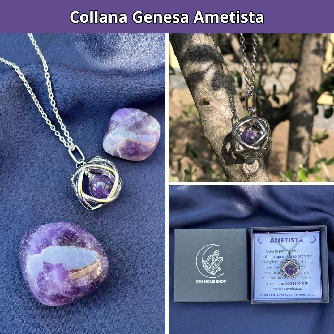 Collana ciondolo Genesa Ametista - Acciaio Inox - Zen Home
