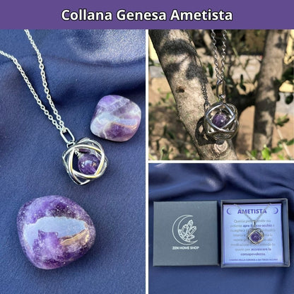 Collana ciondolo Genesa Ametista - Acciaio Inox - Zen Home