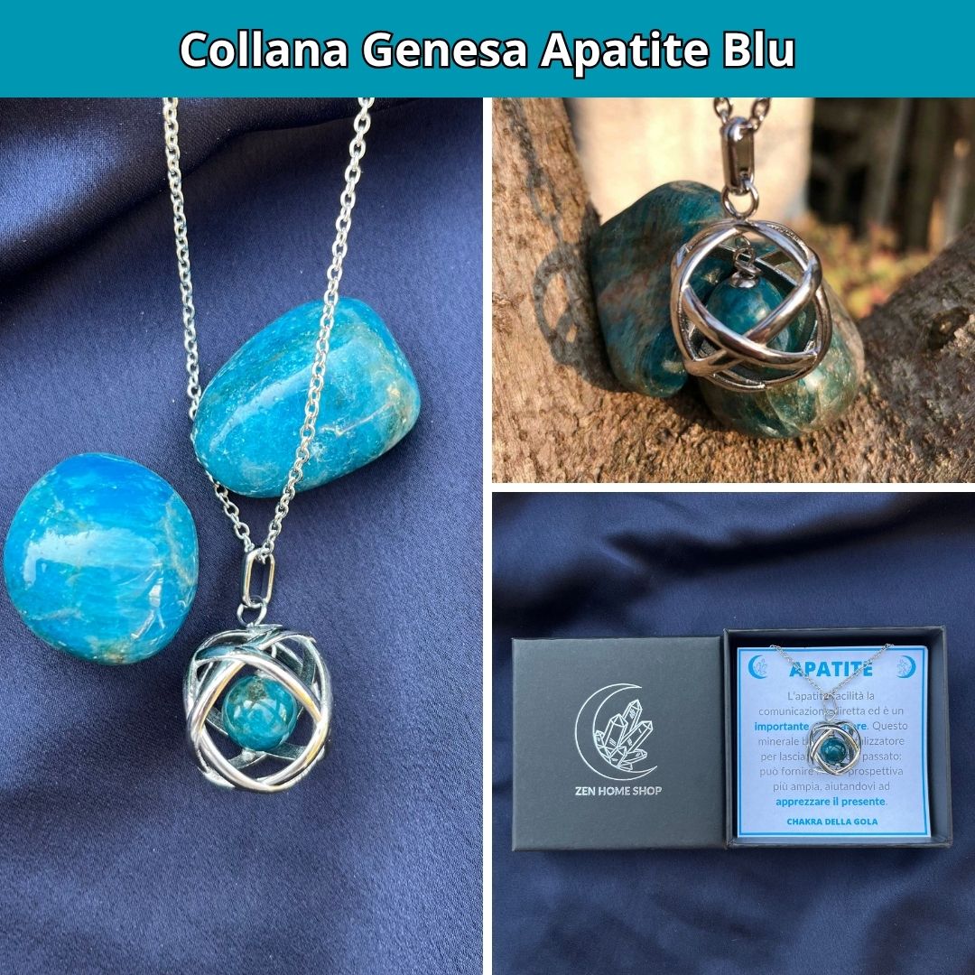 Collana ciondolo Genesa Apatite Blu - Acciaio Inox - Zen Home