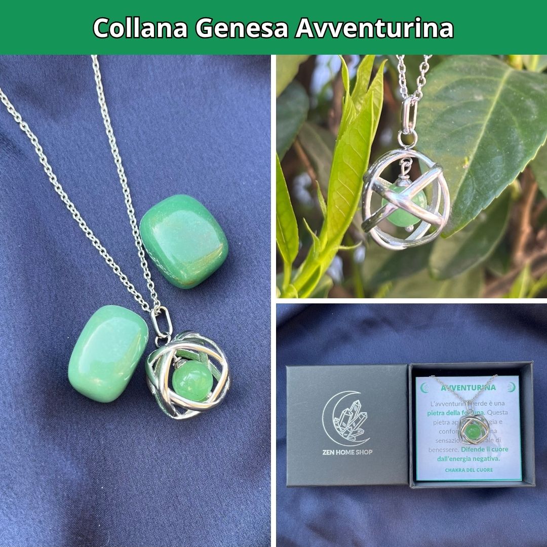 Collana ciondolo Genesa Avventurina - Acciaio Inox - Zen Home